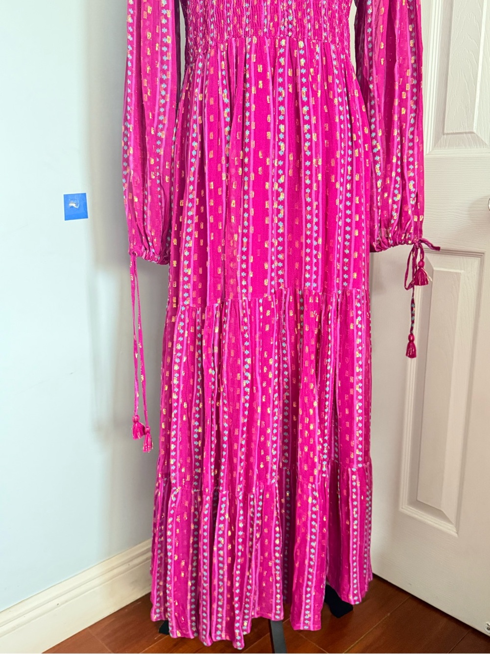 Oliphant Wine-Red Printed Maxi Dress with Long Sleeves - Picture 9 of 15